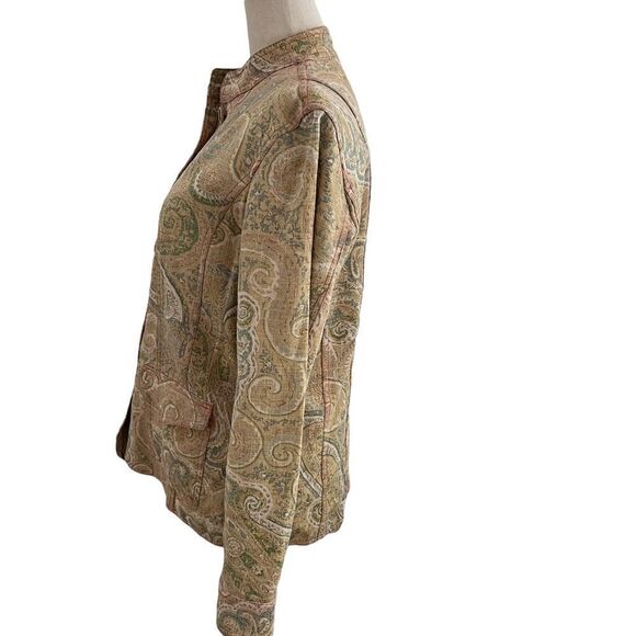 Vintage Coldwater Creek Pastel Paisley Linen Rayon Blend Mandarin Collar Jacket - Picture 3 of 8